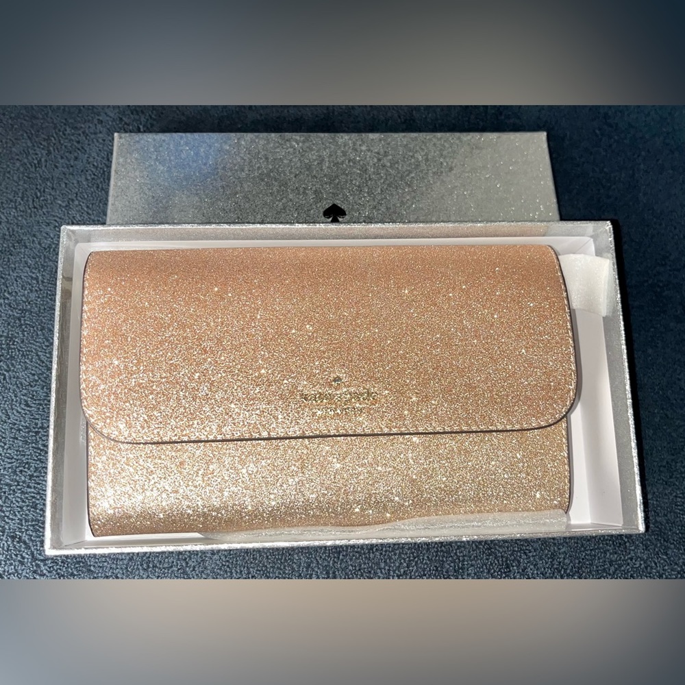 New Kate Spade Rose Gold Tinsel Medium Wristlet in Box - Picture 3 of 12
